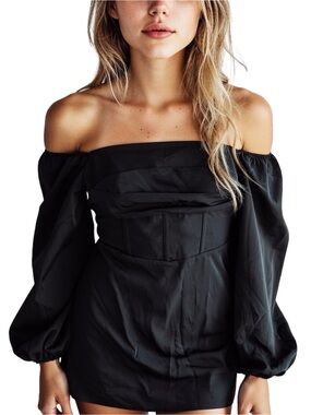 MI AMI Josanna Juliet Sleeve Black Mini Dress Size Small